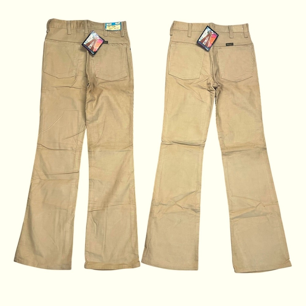 Vintage 70s Wrangler Corduroy Pants Boot Flare Made in USA Womens 27 M x 32L Tan